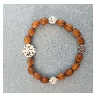 Olivewood bead bracelet with Jerusalem cross