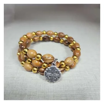Olivewood bead wrap bracelet with medal