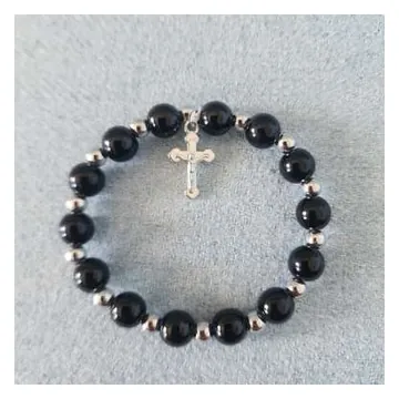 Bead bracelet with cross, black