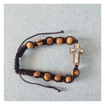 Olivewood bead cord bracelet with cross