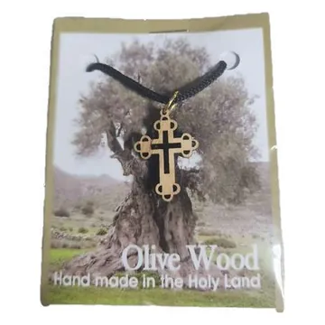Olivewood budded cross pendant on cord