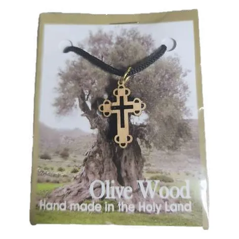 Olivewood budded cross pendant on cord