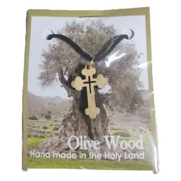 Olivewood budded cross pendant on cord