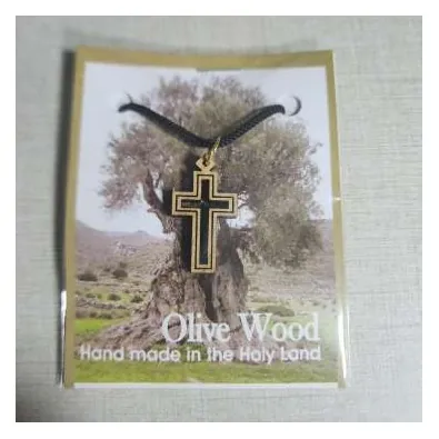 Olivewood slim cross pendant on cord