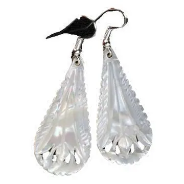 Carved mother-of-pearl teardrop earrings