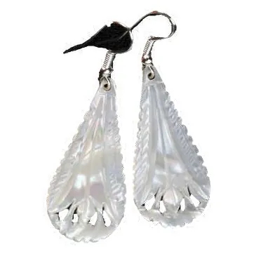 Carved mother-of-pearl teardrop earrings