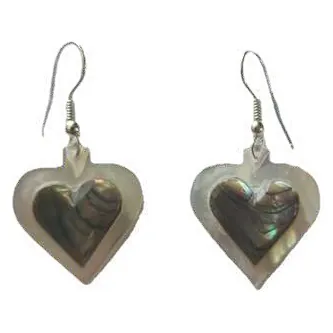 Mother-of-pearl heart earrings with shell inlay