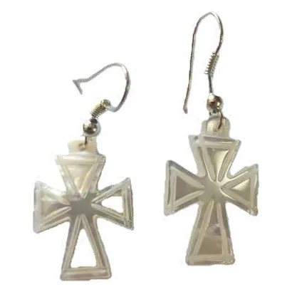 Mother-of-pearl cut-out cross earrings
