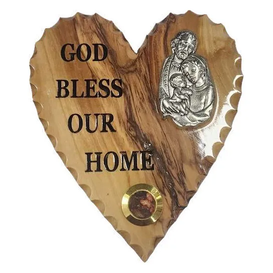 God Bless Our Home heart plaque with Holy Family